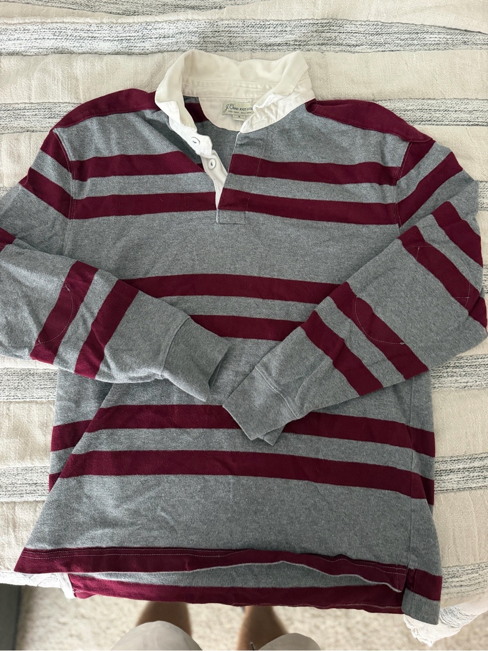 J. Crew Gray & Burgundy Striped Rugby Shirt